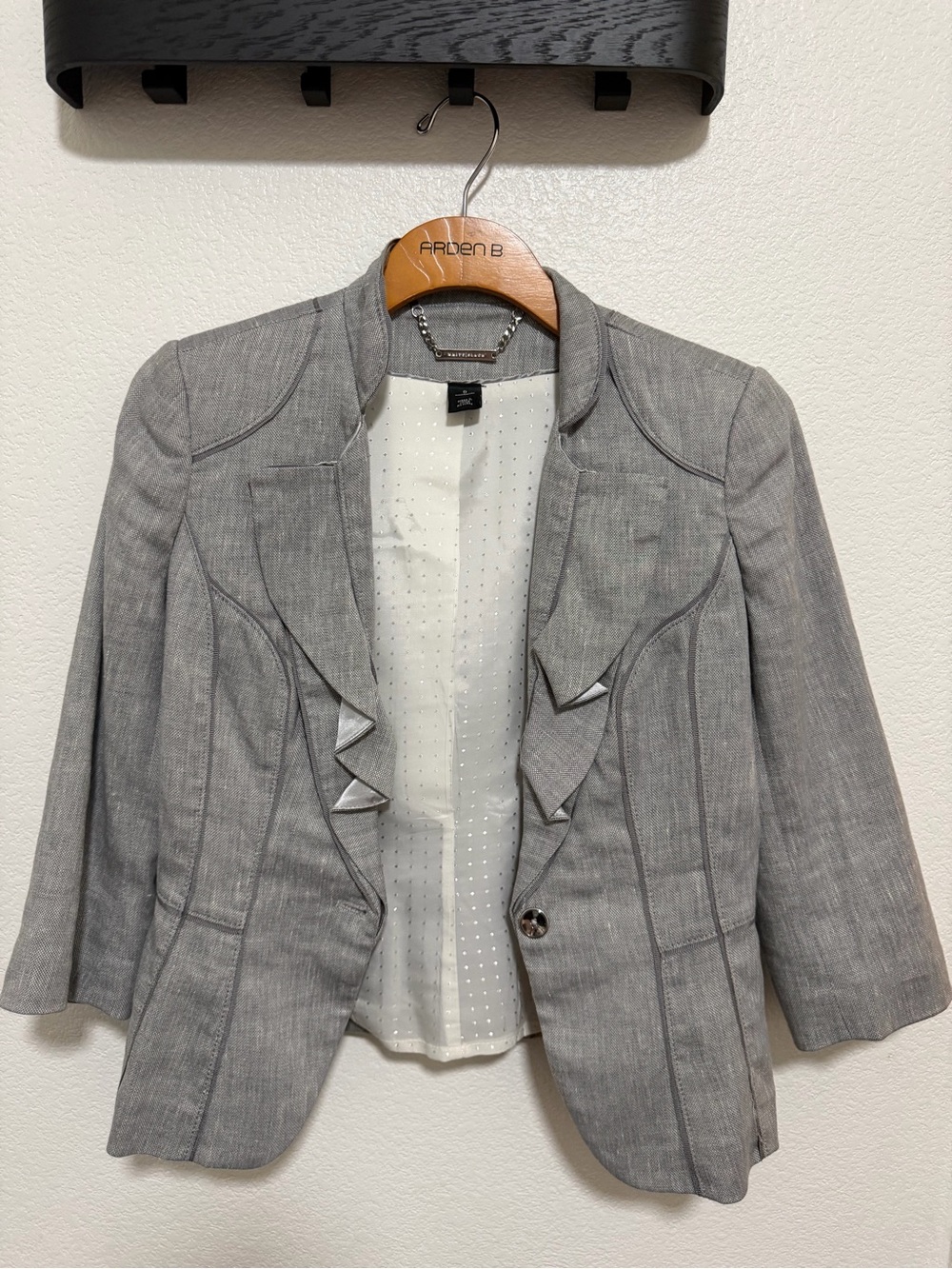 White House Black Market Gray Ruffle-Trim Blazer